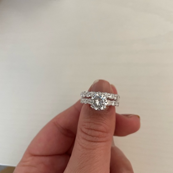 2.00ct Round CZ Engagement and Wedding Band Set, Eternity Band Sterling Silver - Picture 3 of 8